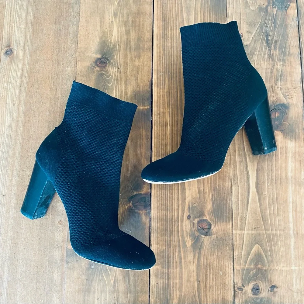 Black knit heeled booties
